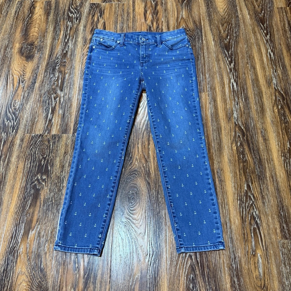 Talbots Women's Jeans Slim Ankle Flawless Size 4P Nautical Anchor Print Stretch